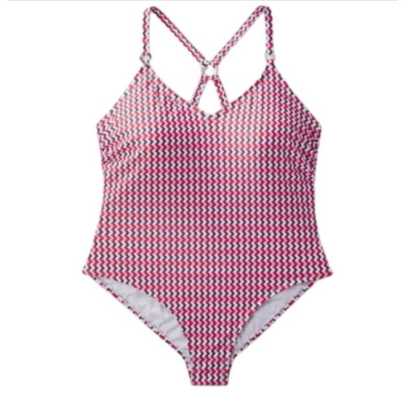 Kona Sol One-Piece Swimsuit Women’s Size 18 Red White Blue Zigzag Strappy Back - Picture 1 of 15